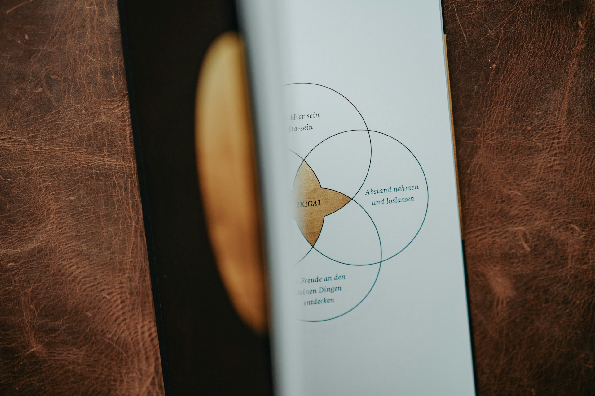 Gedrucktes Ikigai-Diagramm in einen aufgeschlagenen Notizbuch